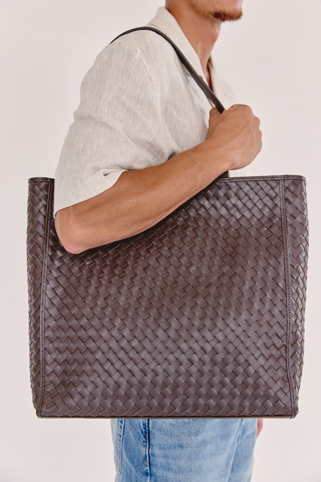 Emilio Large Woven Leather Tote Brown