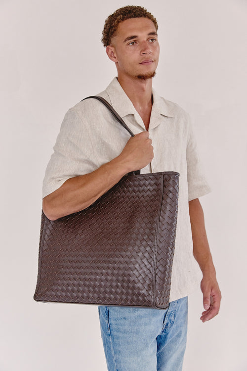 Emilio Large Woven Leather Tote Brown