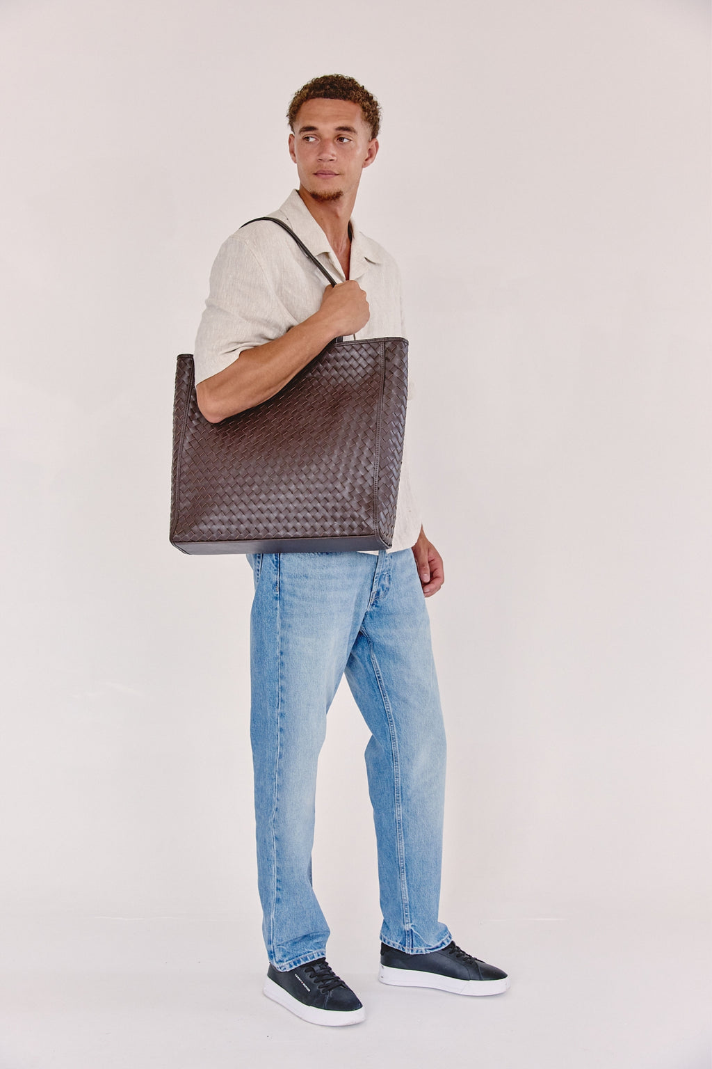 Emilio Large Woven Leather Tote Brown
