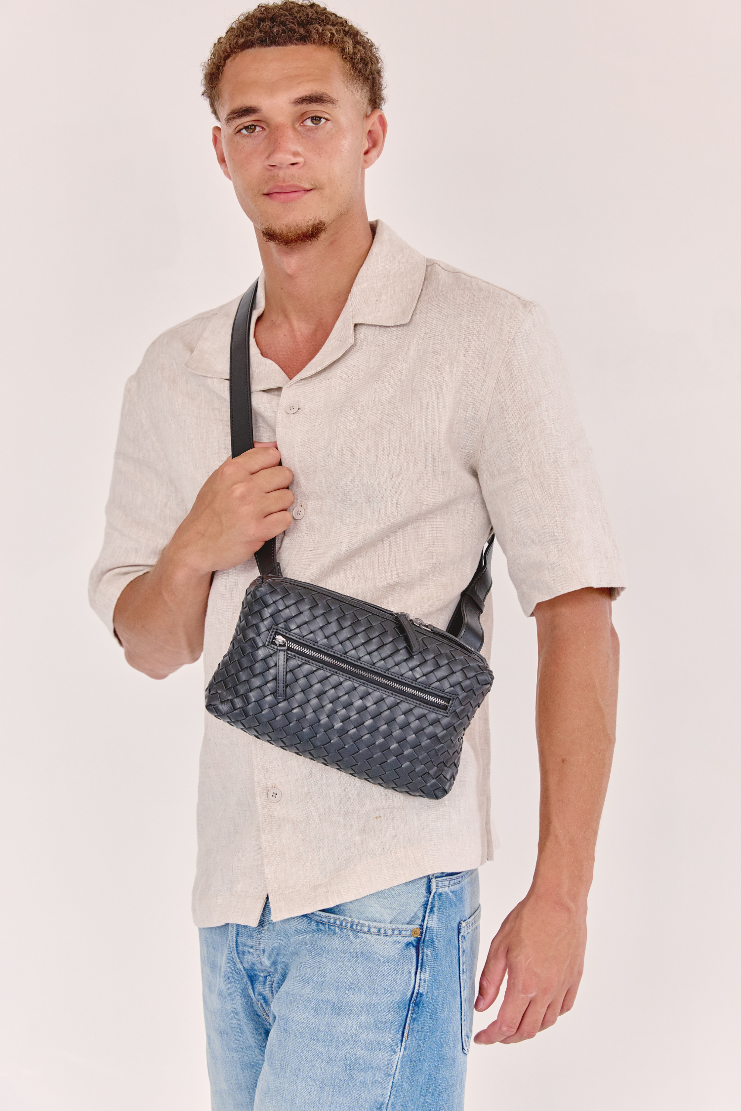 Marco Woven Leather Cross Body Black