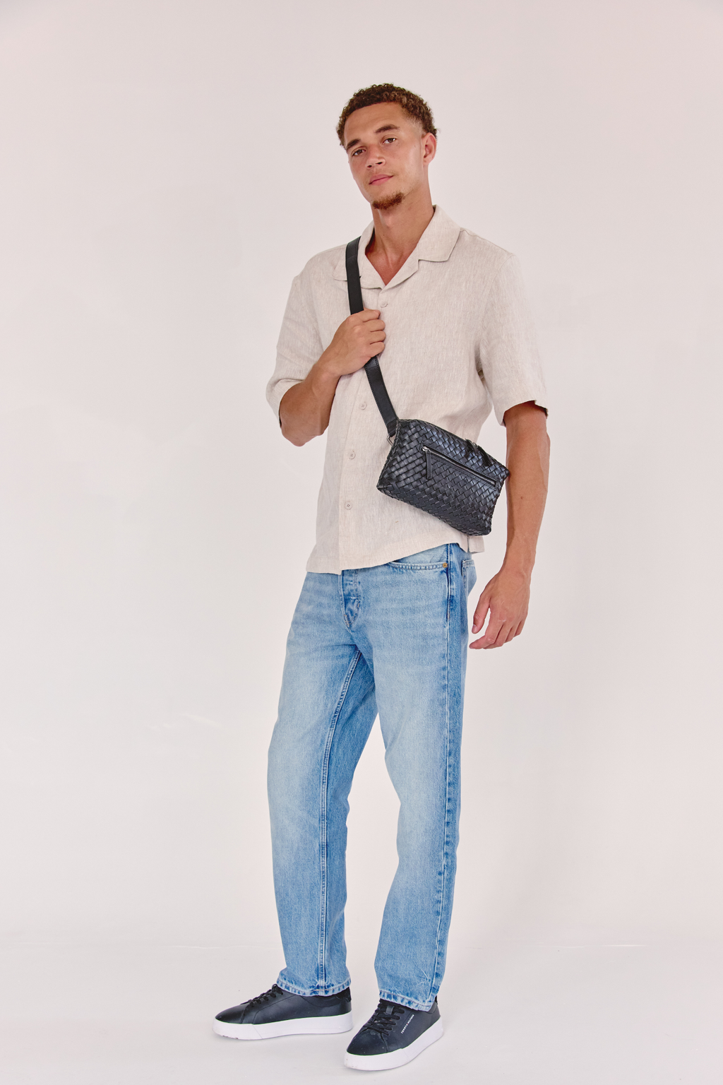 Marco Woven Leather Cross Body Black
