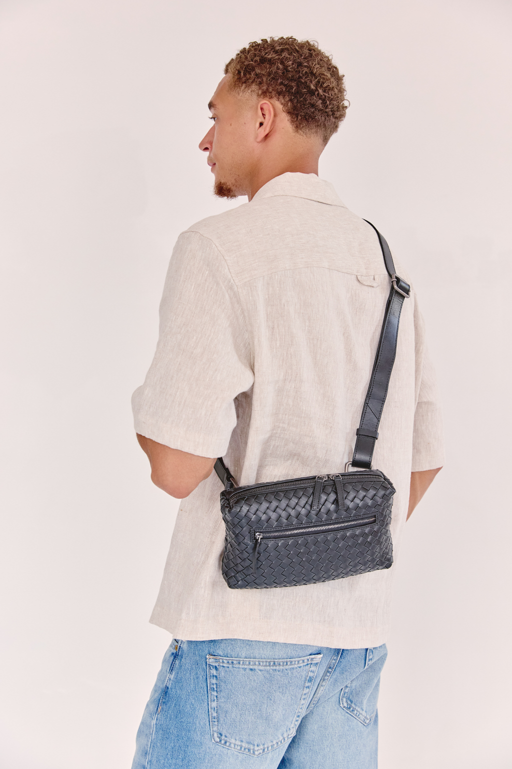 Marco Woven Leather Cross Body Black