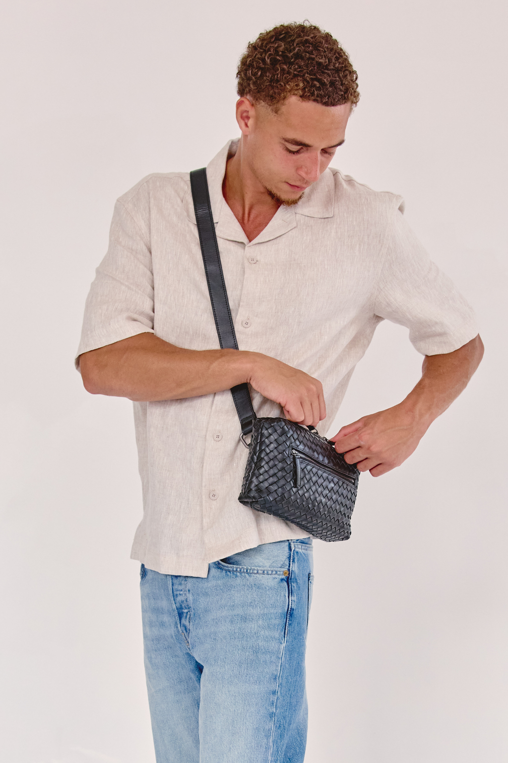 Marco Woven Leather Cross Body Black